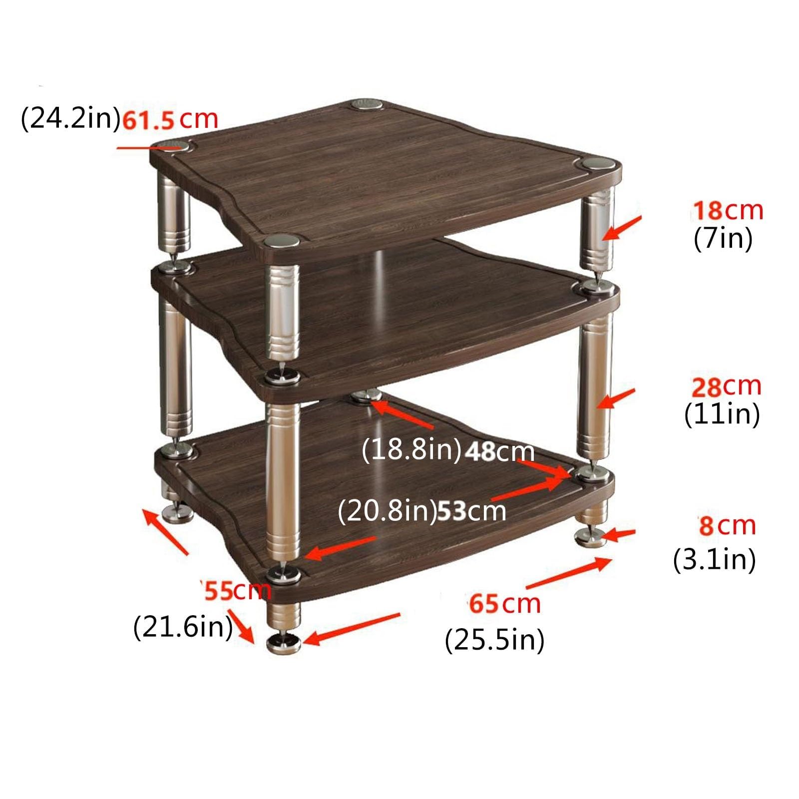 Soporte multimedia AV, estante audiovisual, armario estéreo, torre de rack de audio, armario de consola giratoria, estante de juegos, armario de consola multimedia (madera, 3 niveles)