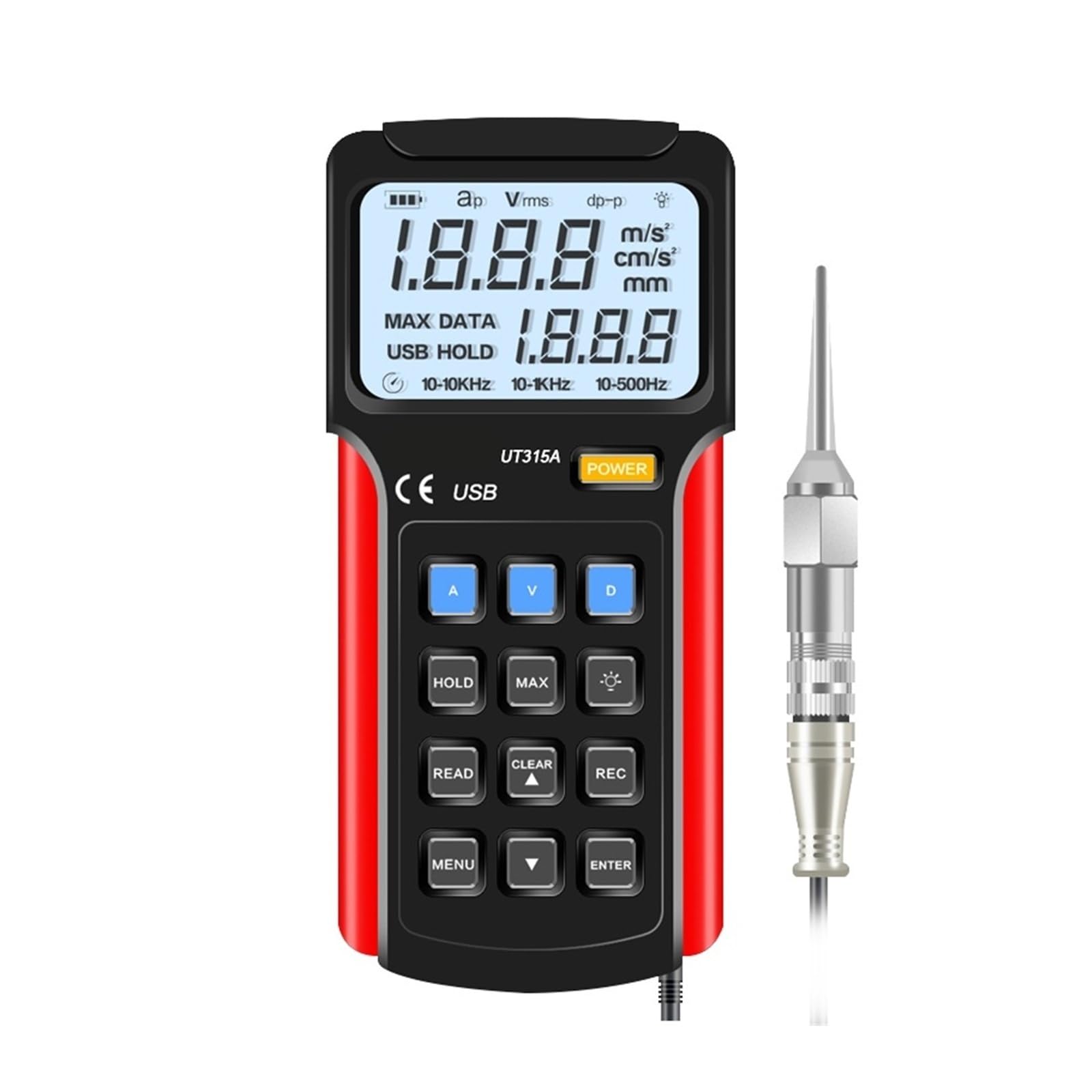 Vibrationsmesser, UT315A Digitales Handheld-Industrie-Vibrationsmessgerät Gerätesonde Vibrationsanalysator Präzisionsmaß Vibratortester