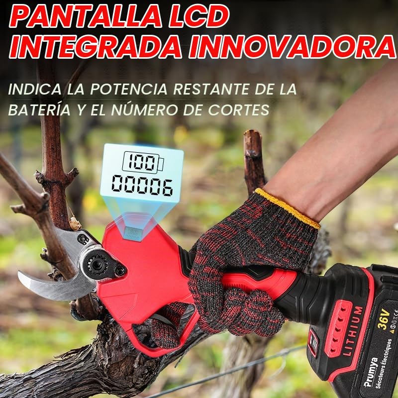 Tijeras de Podar Eléctricas, 40mm/50mm Potentes Tijeras de Podar, Tijeras de Podar con Baterías 2x7500mAh, Pantalla Digital, Tijeras de Podar 1000W con Motor Brushless, para Jardines, Huertos (50CM)