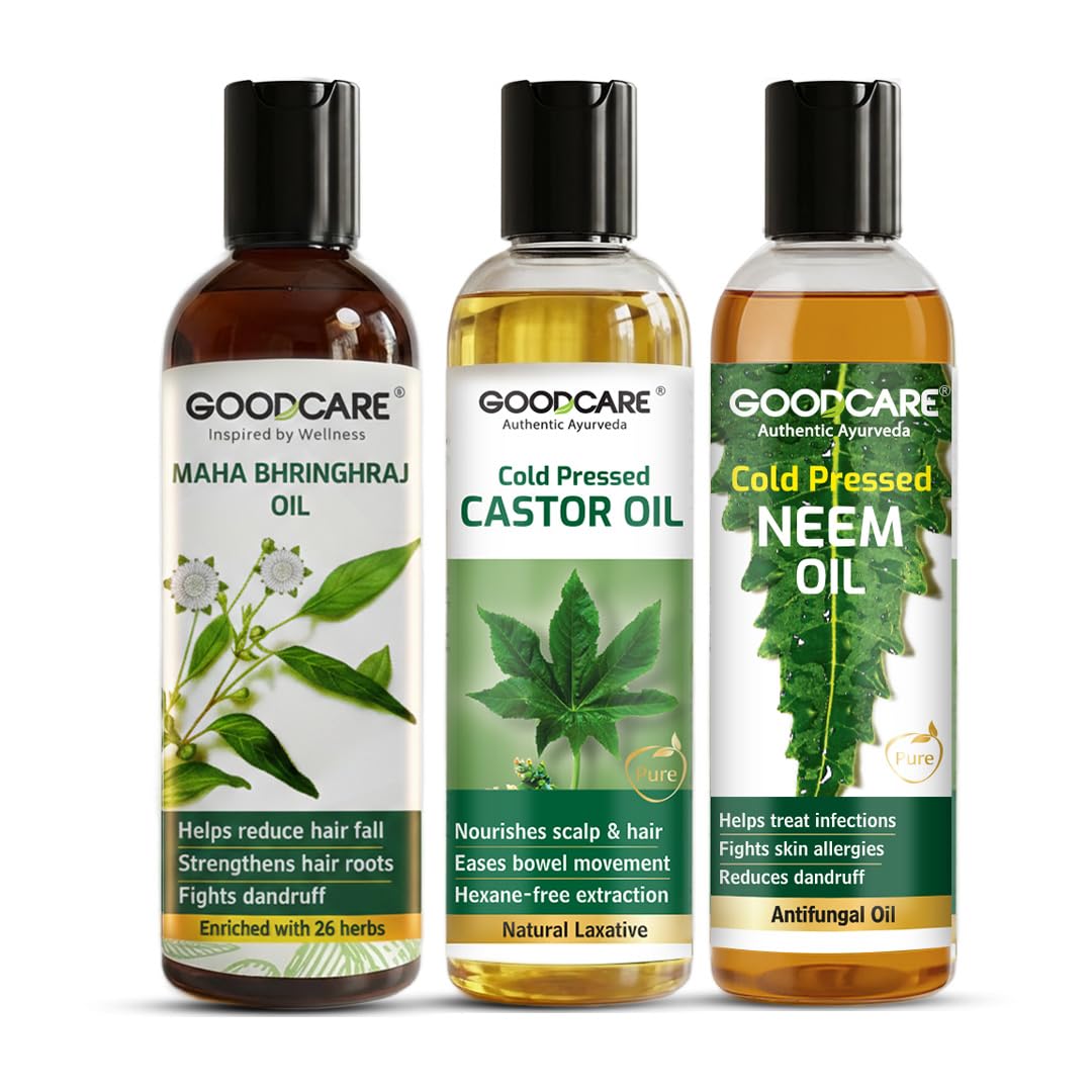 Goodcare Ayurvedic Hair Wellness Trio | Maha Bhringaraj + Castor + Neem Oil | Nourish, Strengthen & Revitalize Hair-image-43