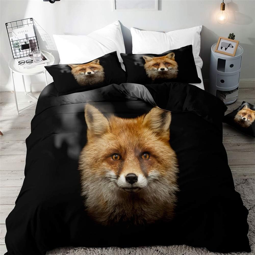 Housse de couette renard noire lavable en machine pour grand lit
