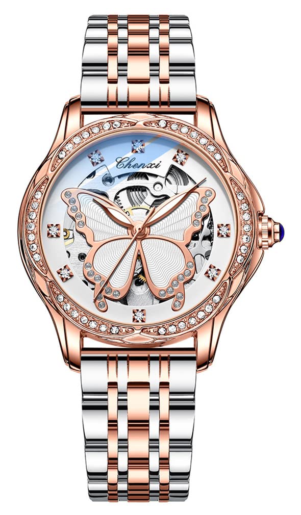 Reginald Watches for Women Fashion Casual Dress Watch Waterproof Butterfly Skeleton Dial Automatic Mechanical Watch