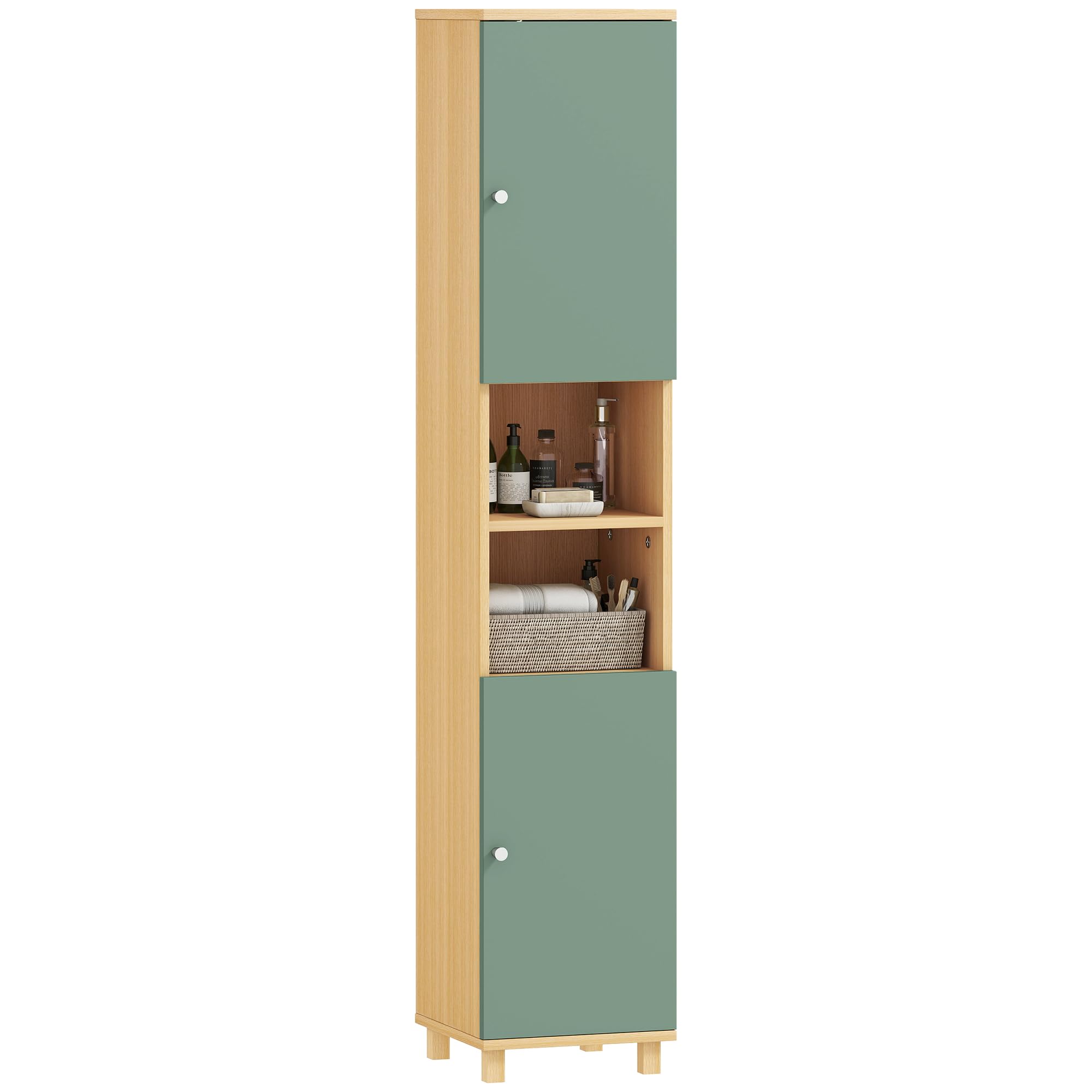 HOMCOM Meuble de Salle de Bain 2 Placards pour Salon 30 x 30 x 166 cm Vert