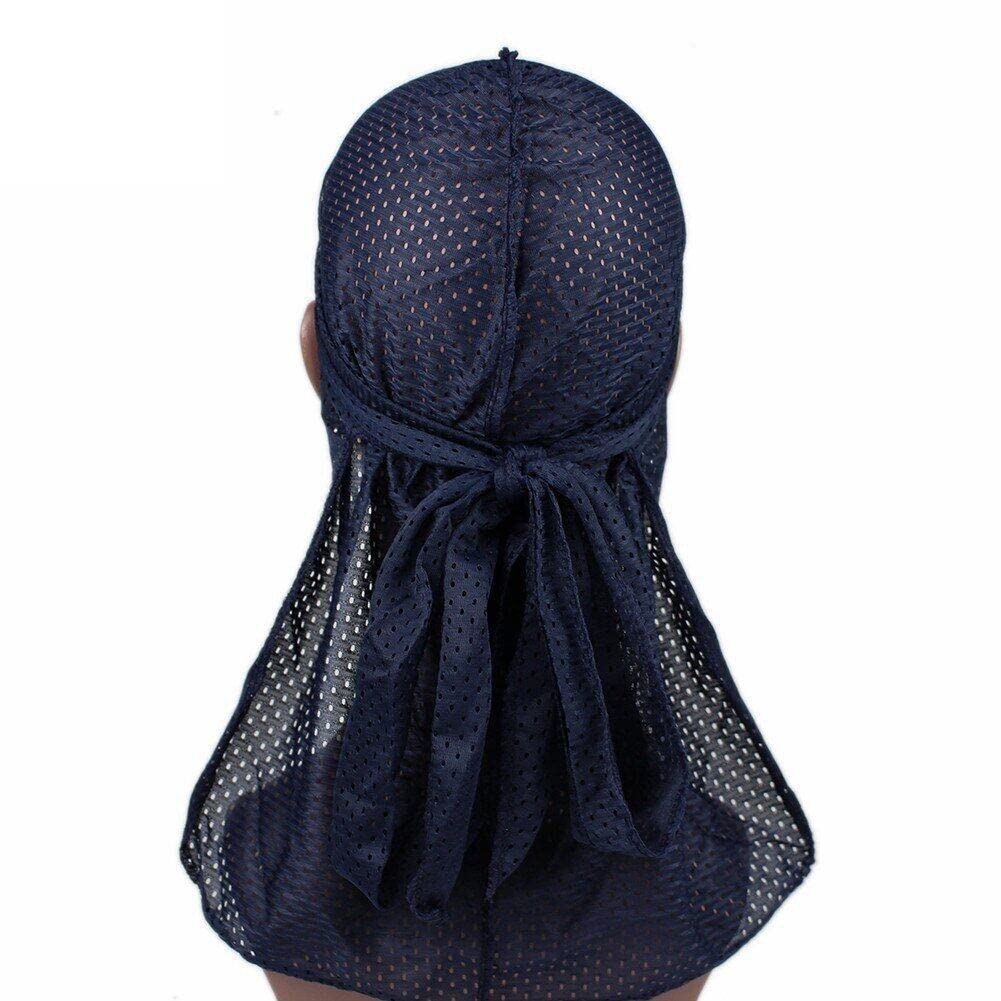 Long Tail Durag Breathable Mesh Durag Bandanas Wide Straps Breathable Pirate Headwraps Cap 360 Waves Soft Bandana Turban for Adults