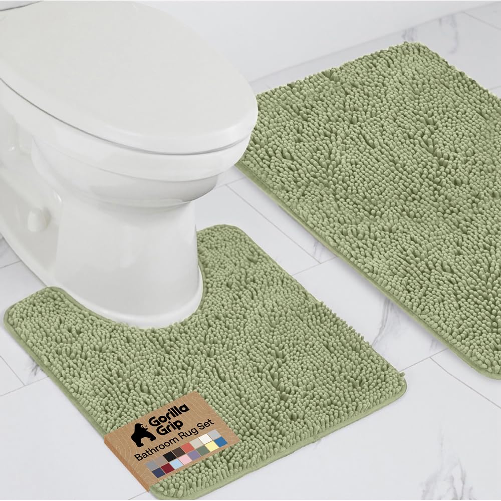 GORILLA GRIP Bathroom Area Rug Sets 2 Piece, Soft Chenille, 30x20 Sage