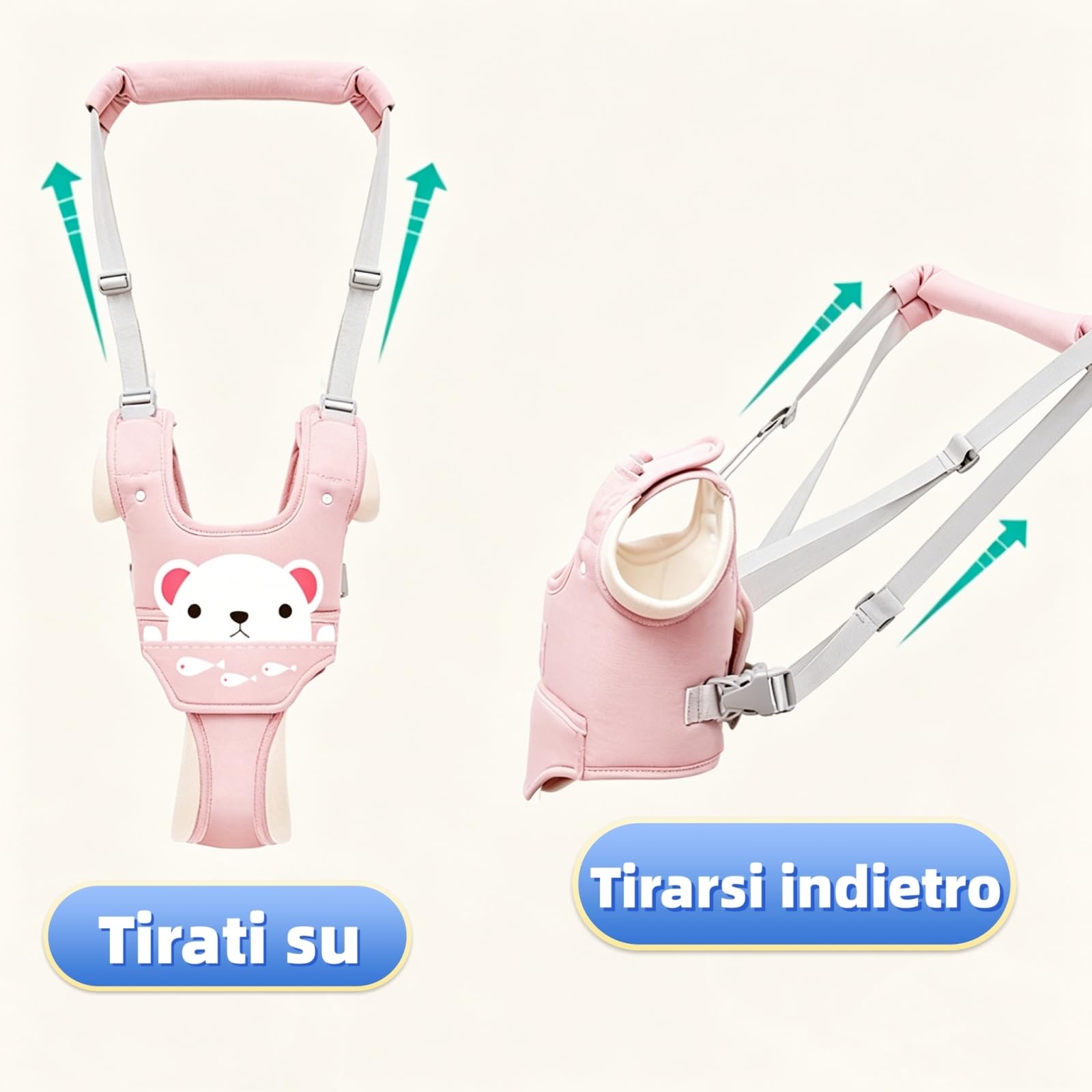 Imbracatura Sicurezza Traspirante Regolabile per Bambino 6-36 Mesi, Primi Passi con Bavaglino