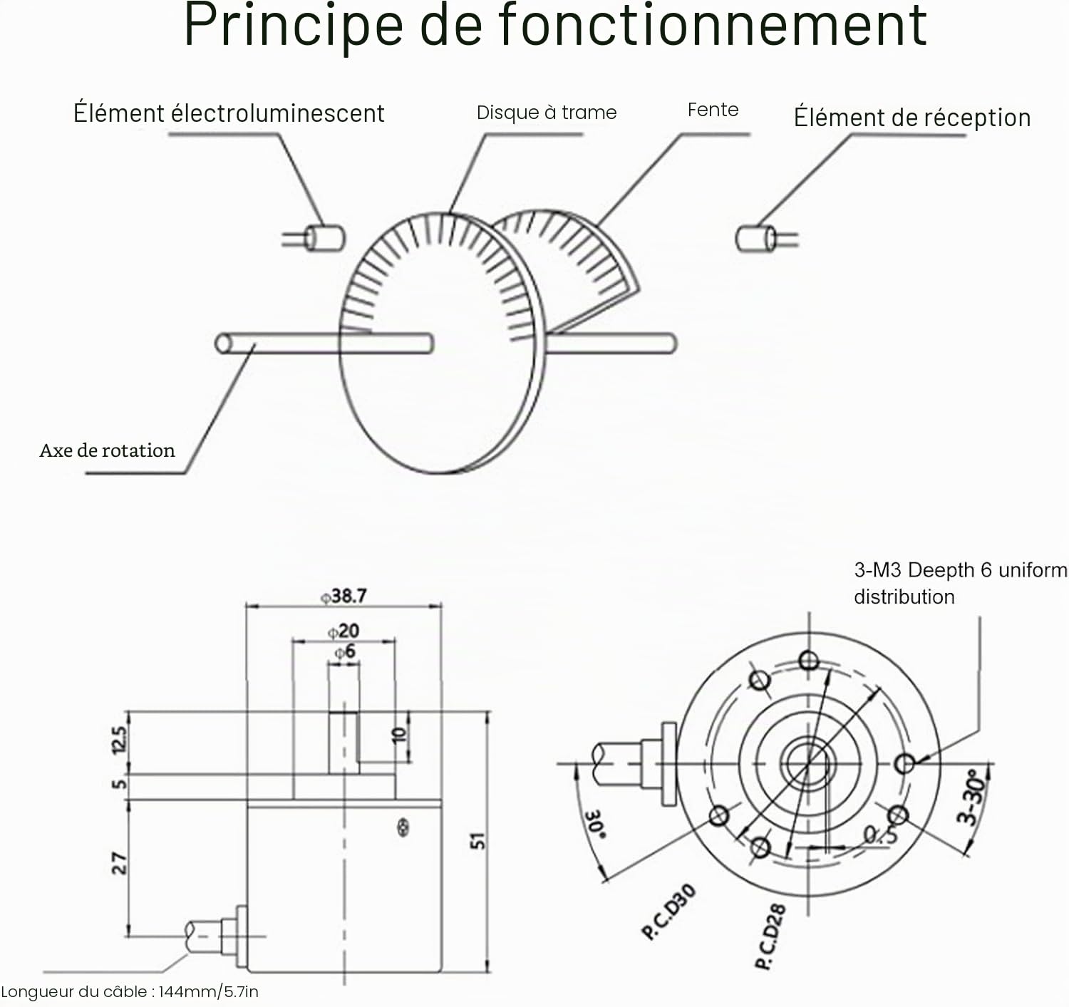Encodeur Rotatif incrémental 600P/R, Arbre AB 2 Phases 6mm Tension Large 5V-24V, Performances de Travail Stables, Bonnes Conditions de Travail, Codeurs rotatifs magnétiques incrémentaux