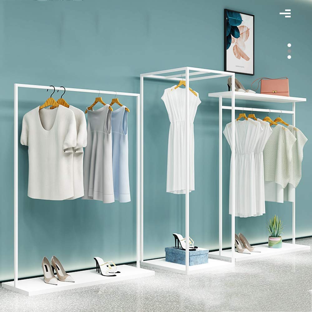 Strapazierfähige Kleiderstange aus Metall/Boden-Kleiderständer/weißer Ausstellungsständer – geeignet für Zuhause/Bekleidungsgeschäft (Color : A, Size : 120x35x160cm)