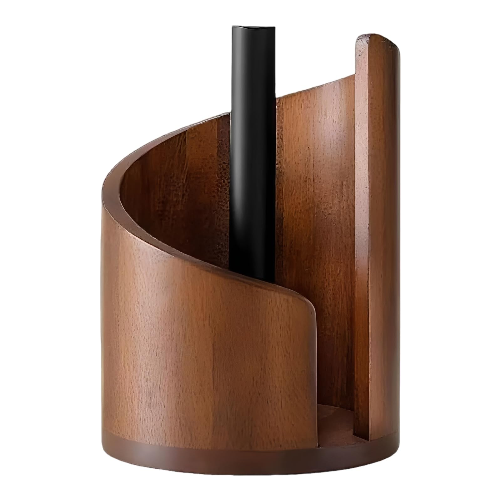 Küchenrollenhalter aus braunem Holz für die Arbeitsplatte, Rollenhalter aus Mangoholz, Bergumriss Design, Vintage Deko Ständer für Küche, Bad und Esstisch, 15 cm hoch, 10 cm Durchmesser