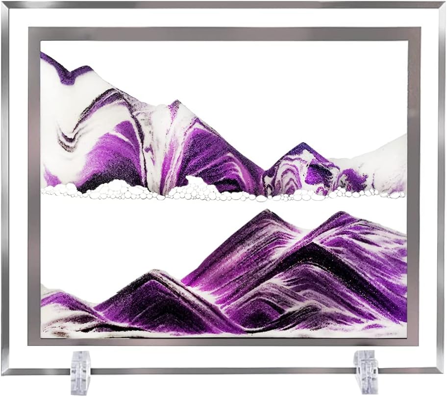 Muyan Moving Sand Art Picture Sandscapes in Motion Dynamic Sand Picture Glass 3D Deep Sea Display with Stand Decor Desktop Home Office Creative Gift (Purple, 7inch)