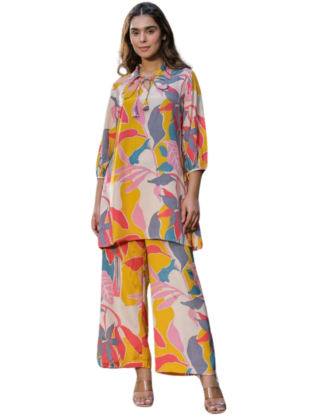 Leriya FashionWomen Ethnic Kurta Set | Rayon Co-Ord Set | Fancy Pajama Set | Pack of 2 | Floral Printed Top & Pant Set | Full Pair Set | A-line Kurta Set for Women |