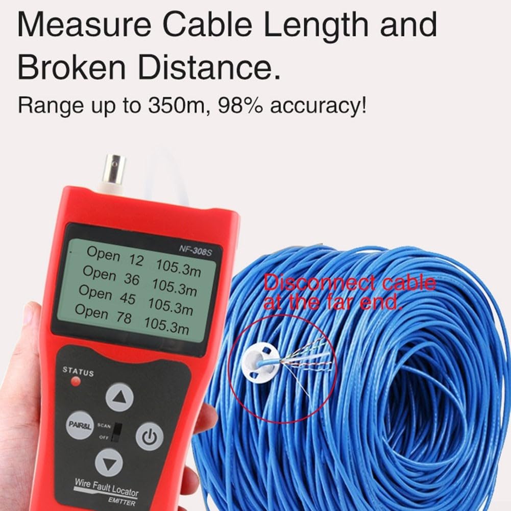 NF-308S probador de cable para técnicos de red que realizan el trazado del emparejamiento de cables y la calibración de la longitud en líneas UTP y coaxiales
