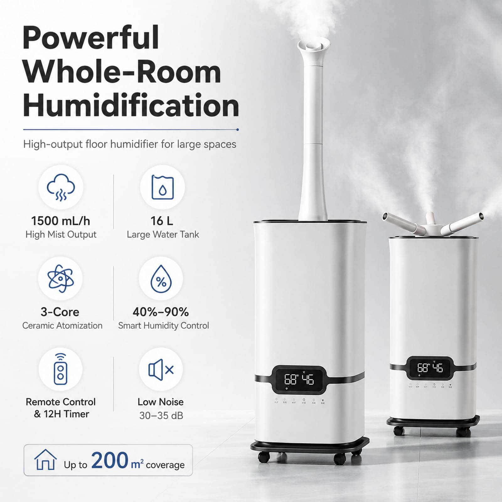 Umidificatore Per Tutta La Casa, 16L Grande Capacità Con 1500ML/H Nebbia