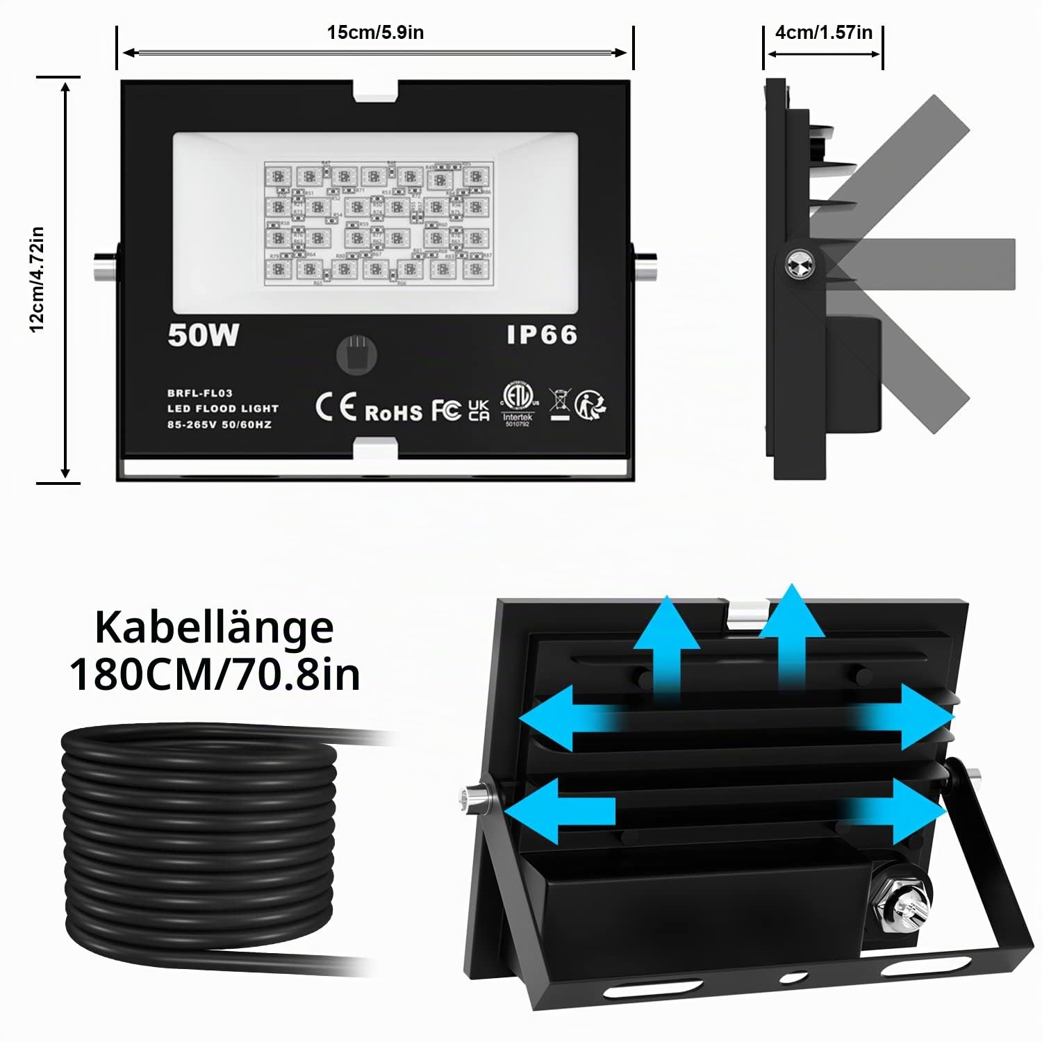 ChangM RGB LED Strahler Fluter Außen Mit Fernbedienung Objektbeleuchtung 2er Pack 50W LED Fluter Flutlichtstrahler, IP66 Wasserdicht Flutlicht, Garten Stimmungslichter
