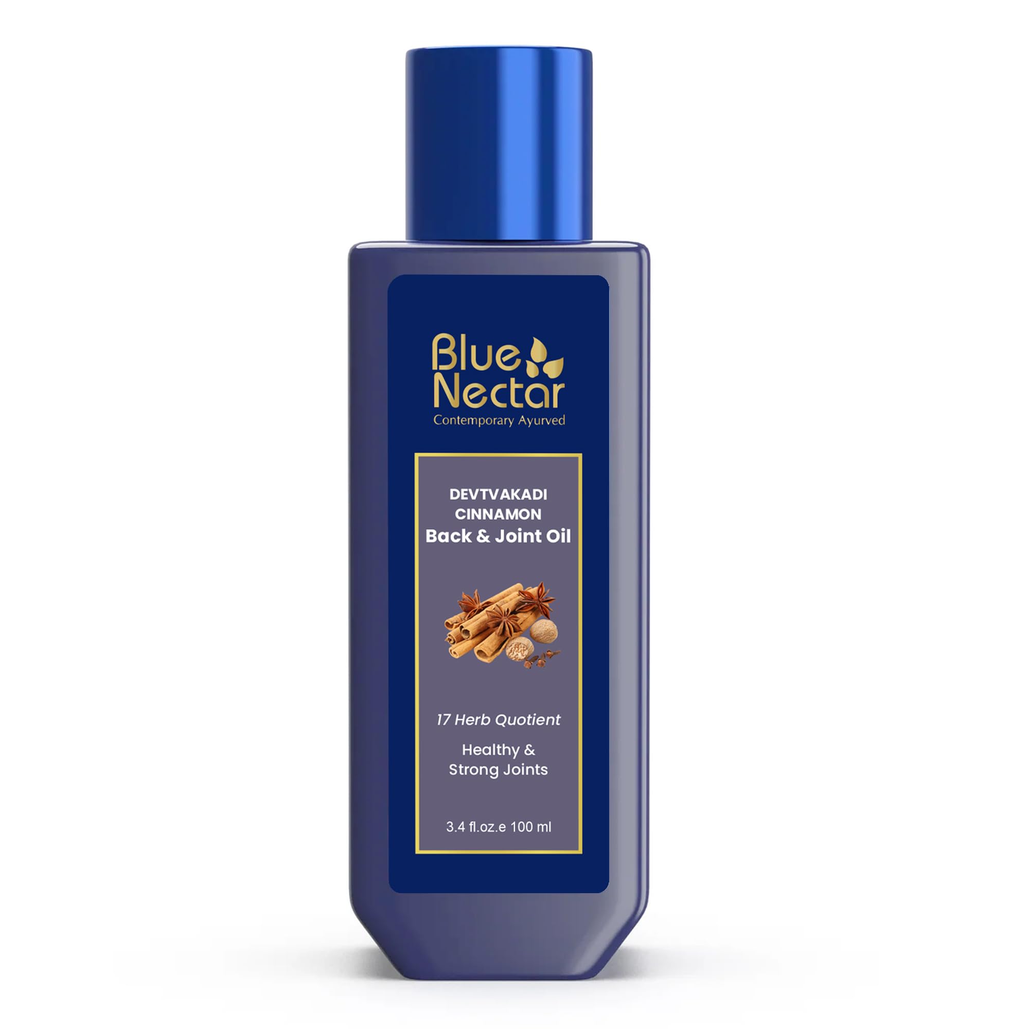 Blue Nectar Pain Relief Massage Oil with Natural Clove, Cinnamon & Mahanarayan Oils | Ayurvedic Oil Products for Ortho Relief from Joint Pain, Back Pain and Knee & Muscle Pain (17 Herbs, 100 ml)