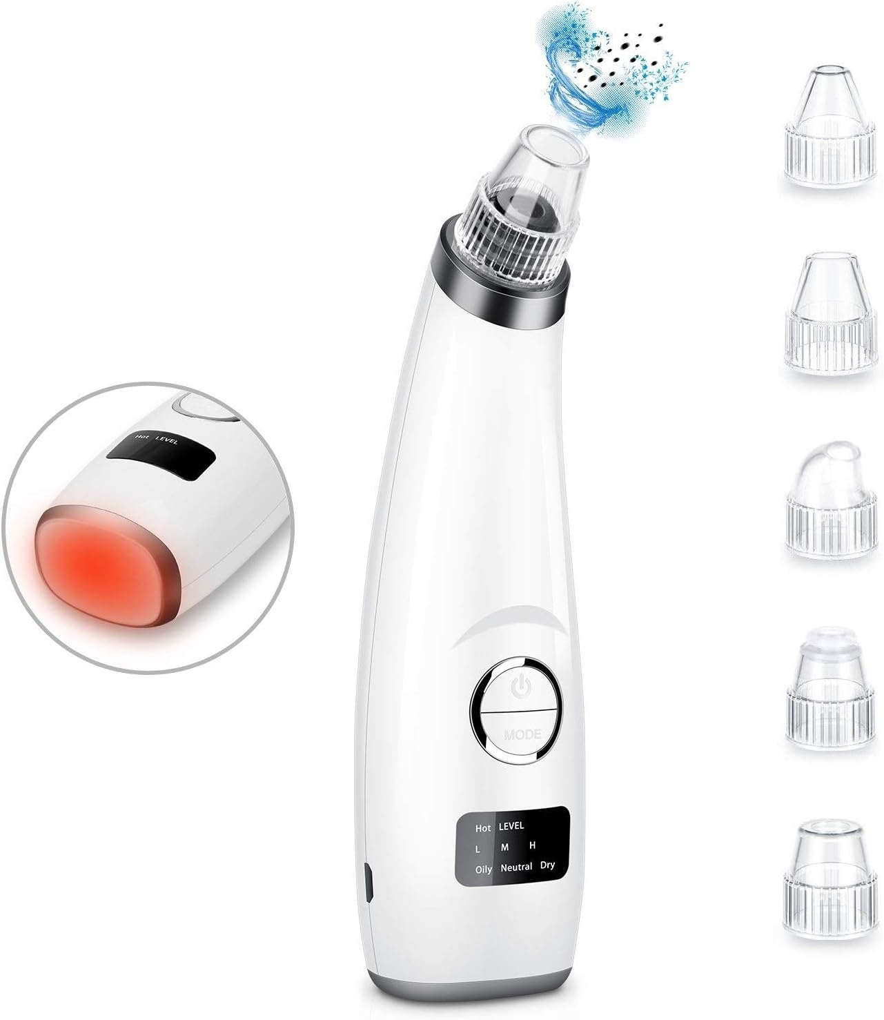 Blackhead Remover Pore Vacuum, JEXCULL Electric Blackhead Removal Tool Acne Extractor Facial Cleaner Suction Tools Kit for Women Men USB Rechargeable with 5 Suction Probes (Silvery White)