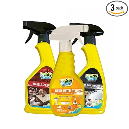 DaddyClean Bathroom Combo - HardWater Stain Remover | Marble Cleaner | Tile and Cermaic Cleaner - 250ml each (3 Items)