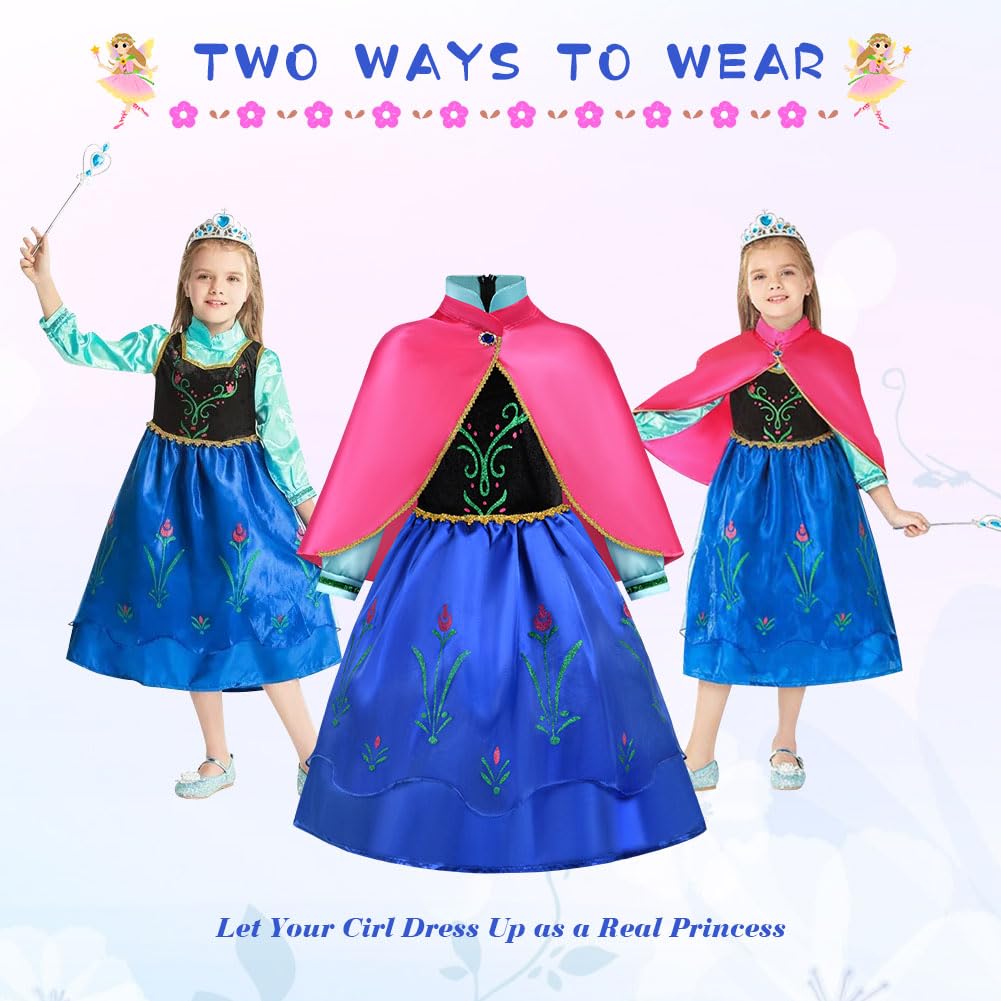 ACWOO Vestito Costume Principessa, Bambina Vestito con Mantello, Costume Vestito Bambina Principessa per Cosplay Party Halloween Natale, Carnevale Compleanno Festa