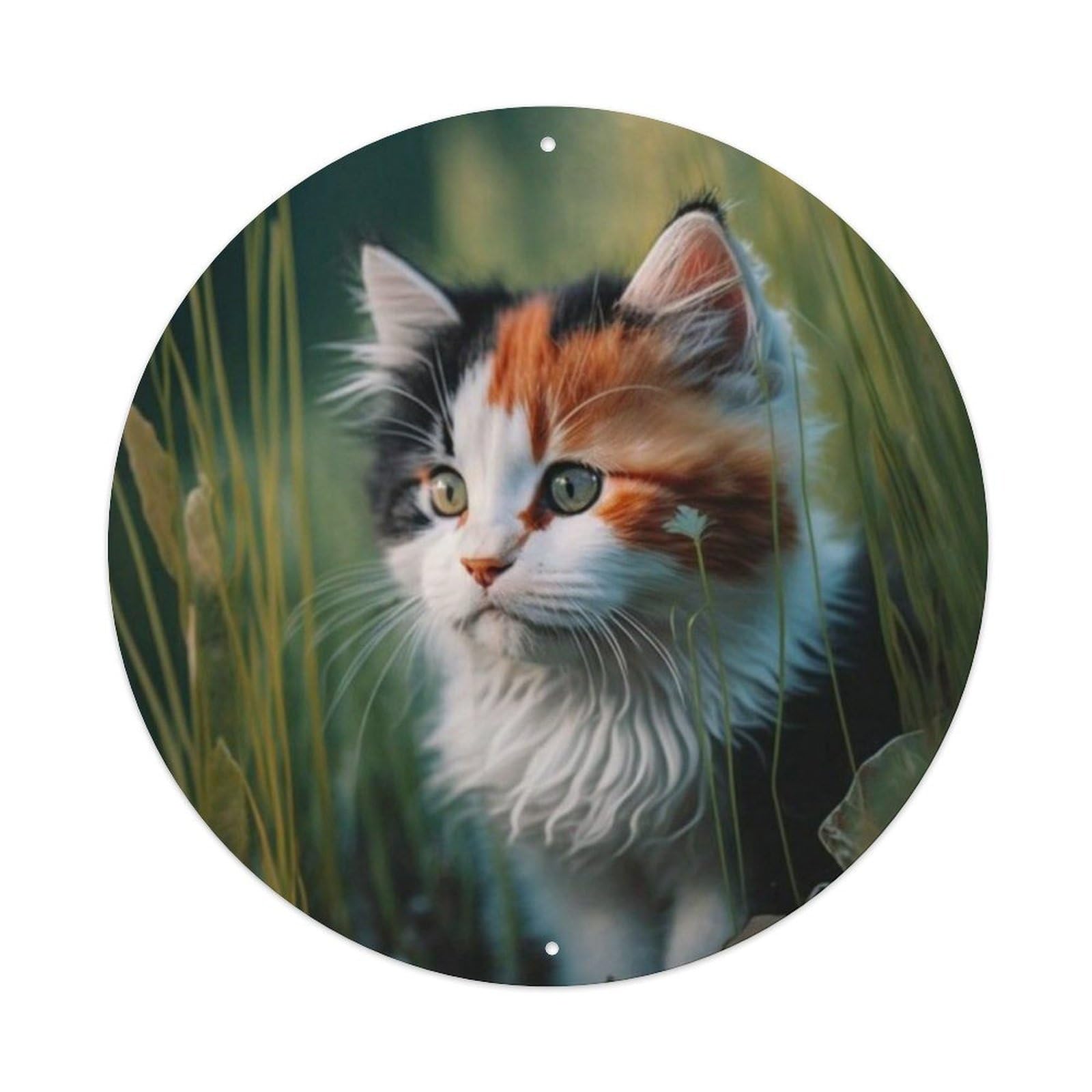 Animal Calico Kitten Wild Grass Riverside Natural Landscape Vintage Metal Tin Sign Plaque Wall Decor for Cafe, Club Bar, Office, Garden Metal Poster 8x8Inch