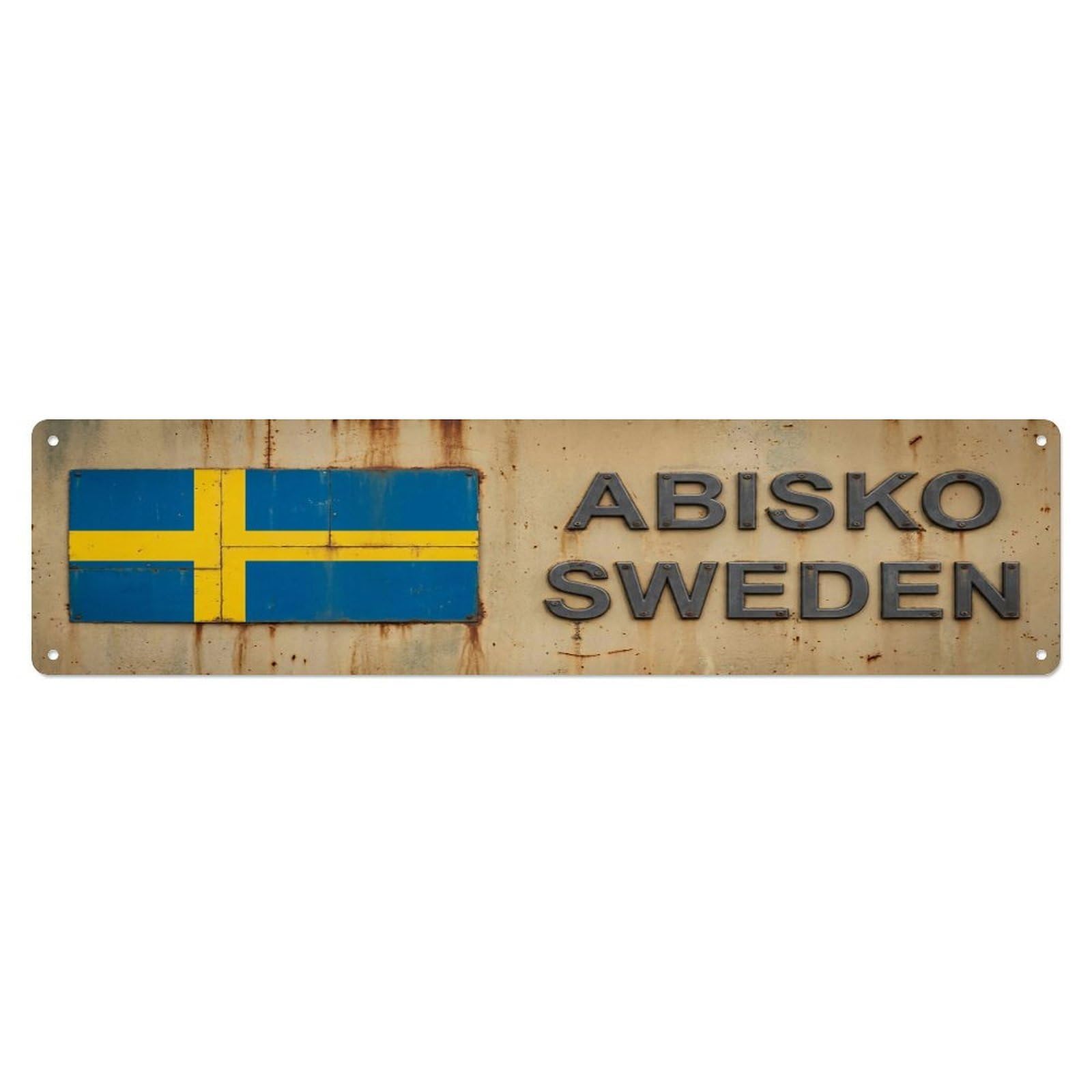 Vintage Abisko Sweden Flag Decor Rustic Travel Metal Tin Sign