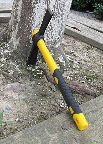 Forged Adze Hoe, Weeding Mattock Cutter, Pick Axe 15-Inch, One Piece Intact Drop Forged, Plastic Coated Fiberglass Handle, 1.5LB