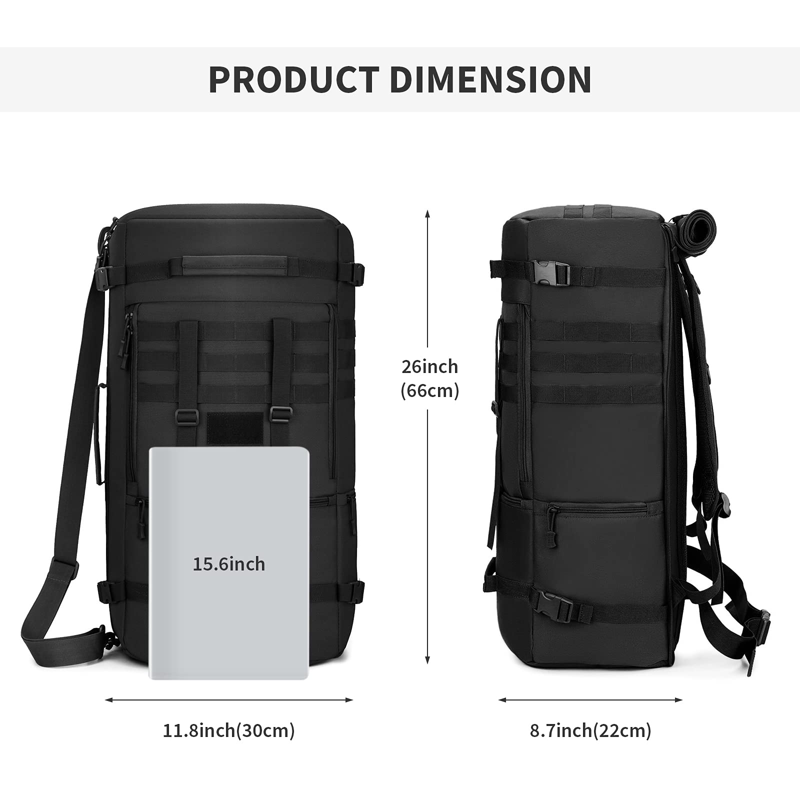 Selighting Mochila Táctica 40L 50L Impermeable, Bolsa Militar para Senderismo, Mochila de Asalto MOLLE 3 Vías para Trekking, Viajes, Camping y Deportes al Aire Libre Negro