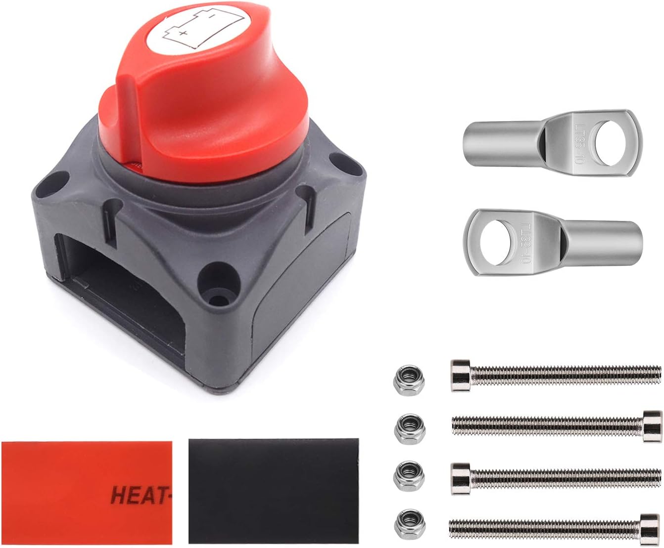 Boat On/Off Switch Battery Disconnect Switch Waterproof Master Isolator for RV Battery Marine Boat Car Vehicles, with Terminals and Shrink Tubes