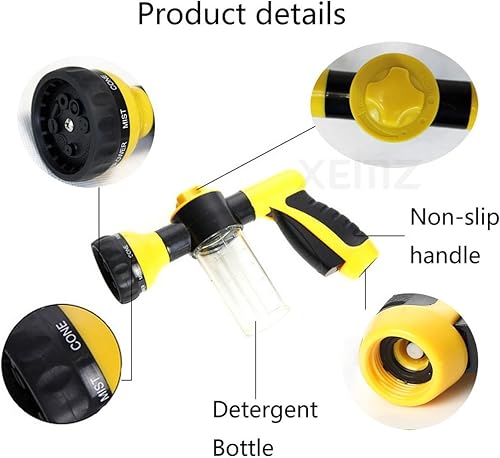 Miniatura 3 de Pulverizador de boquilla de manguera de jardín, 8 patrones ajustables, pistola rociadora de agua de espuma resistente, agarre de goma cómodo,