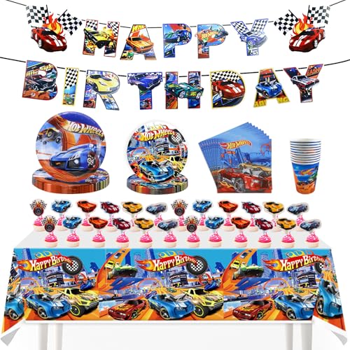 FAELNK Vajilla de Fiesta Vajilla Cars Cumpleaños Infantil Cubiertos Desechables Platos Mantel Servilletas Taza Decoración Cumpleaños Cars para Niños para Fiesta 10 Invitados