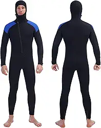 Braver Roupa de mergulho masculina de neoprene de 5 mm, mantenha-se aquecido em água fria, peça única, manga comprida, roupa de mergulho com capuz, zíper frontal, roupa de mergulho térmica