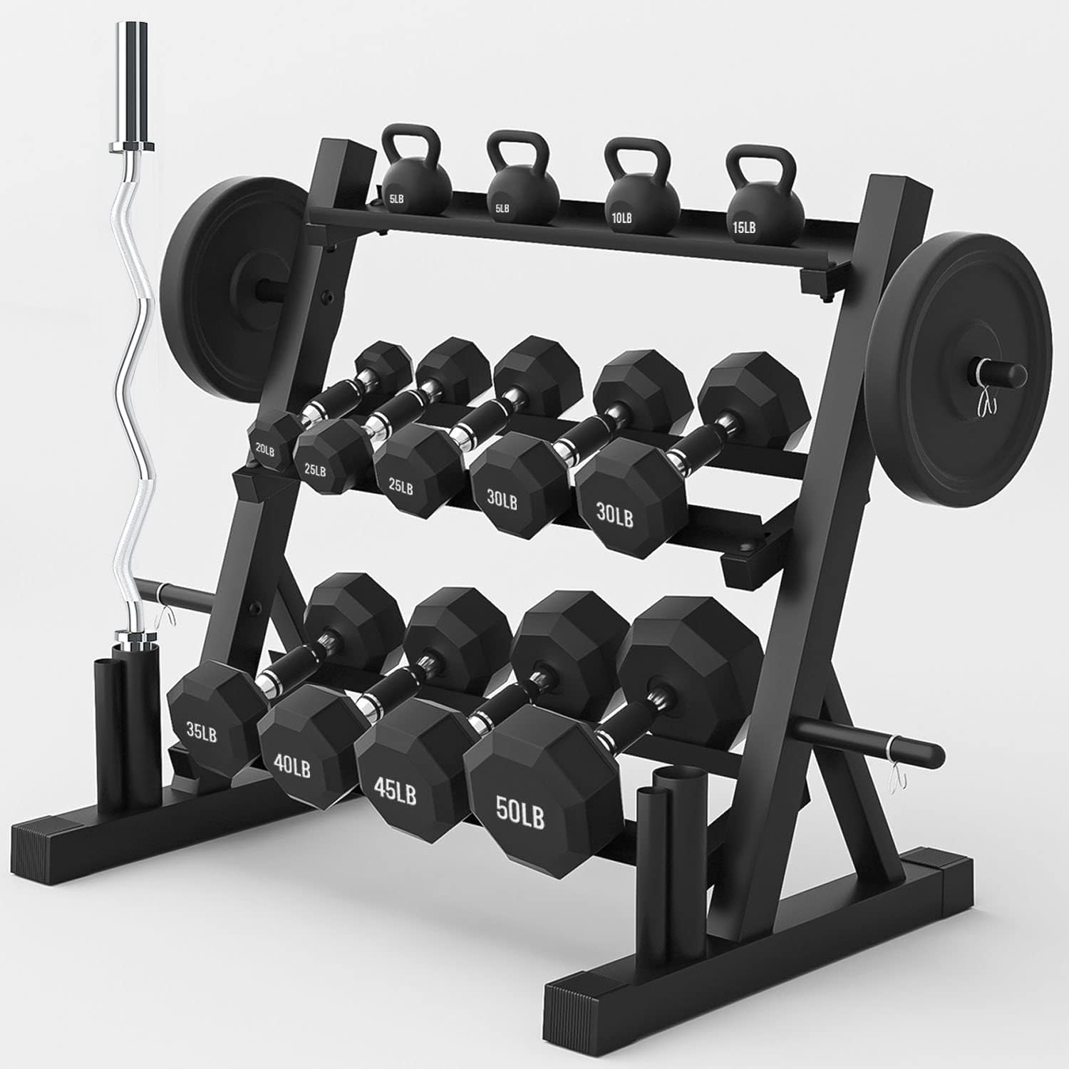 IRIS 3-Tier Weights and Barbell Storage Rack for Barbell, Dumbbells, Kettlebells, and Weight Plates