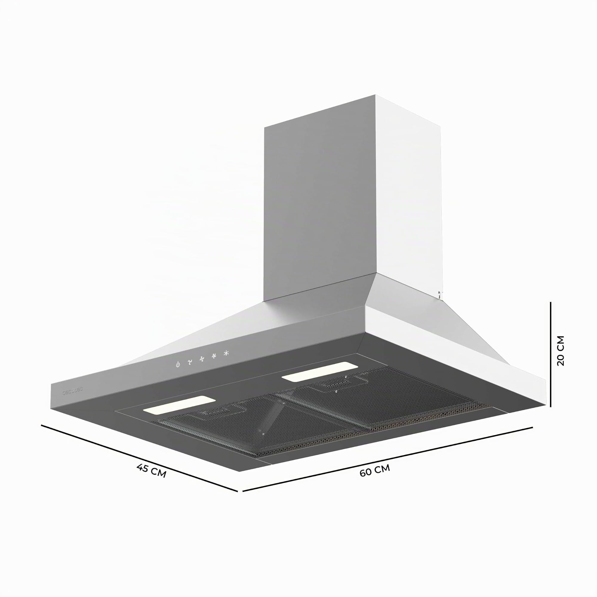 Cecotec Hotte Aspirante 60cm Pyramidale Bolero Flux PT 604000 Inox A+++. Aspiration 427,6m³/h, 3 Vitesses, SS Touch Control, Finition Inox, Basse Consommation, Moteur DC, Éclairage LED, Filtres Inclus