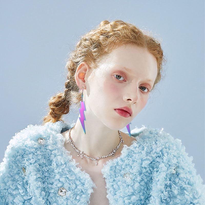 ONLYJUMP Neon Lightning Bolt Drop Earrings for Women 80s 90s Lightweight Vintage Minimalist Stainless Steel Geometric Statement Earings 80's Retro Party Jewelry Gifts - Image 3