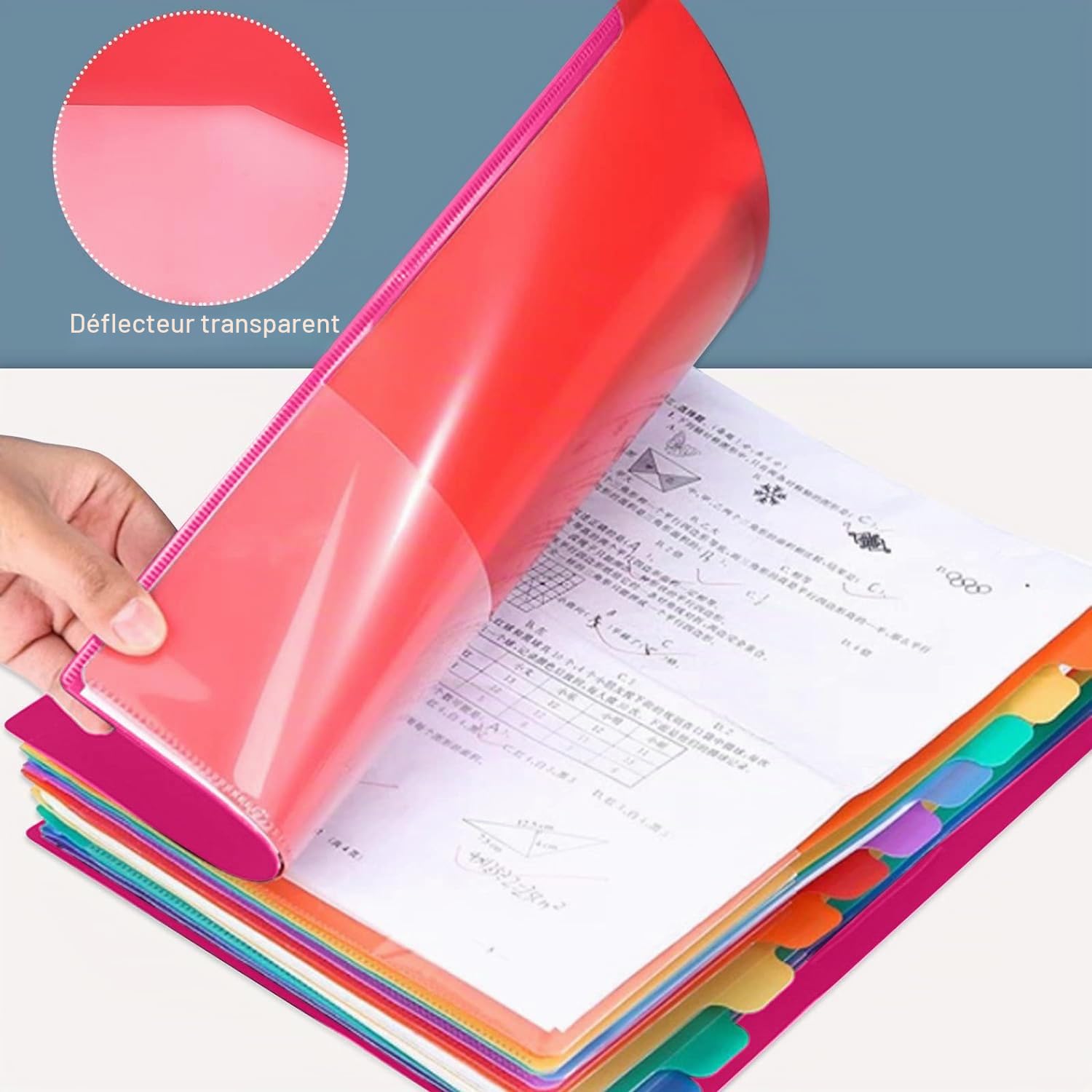 Porte-documents A4, portable, avec 12 compartiments, en plastique polypropylène, avec élastique, étanche, pour l'école, les fournitures de bureau