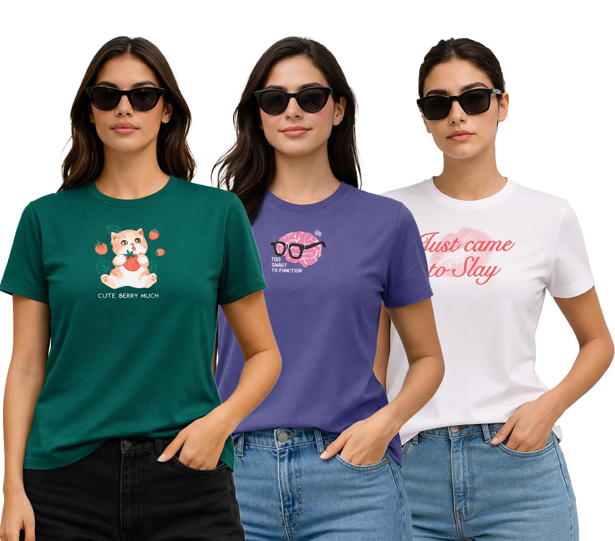 juneberry Women’s Casual Printed T-Shirt, Regular Fit Comfortable Top for Work, Home, or Outings, Trendy Casual Style, (Pack of 3) (Size S to 2XL)-picture-43