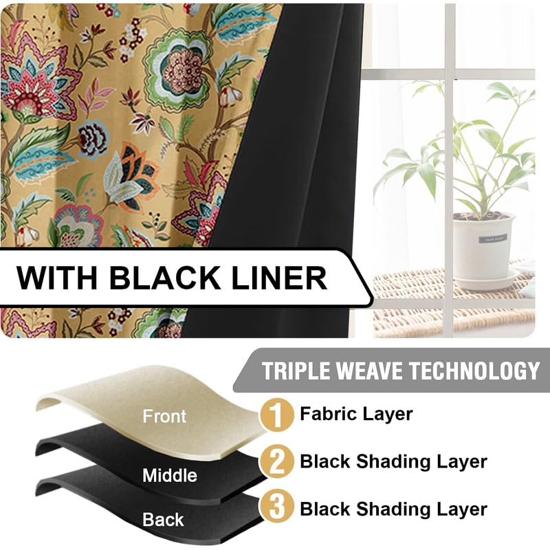 Image of Cloth Fusion Printed 100% Blackout Door Curtains 8 Feet Long Set of 2, Room Darkening Parda with Stainless Steel Grommets for Home Decor (8x4.5 Feet, Yellow Garden)