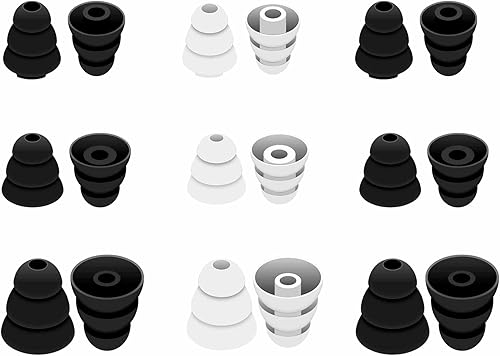 9 pares de puntas de oreja de triple brida con aislamiento de ruido, tapones de gel con orificio interior de 0.157 in para diámetro interior de