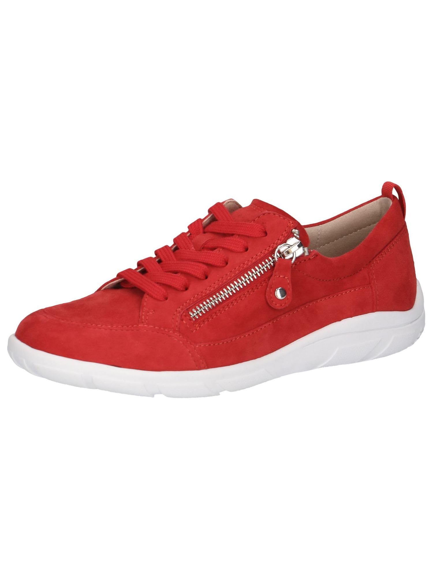 CAPRICE Women's Flat Leather Sneakers Low Top, Red (Red Suede), 7.5 UK