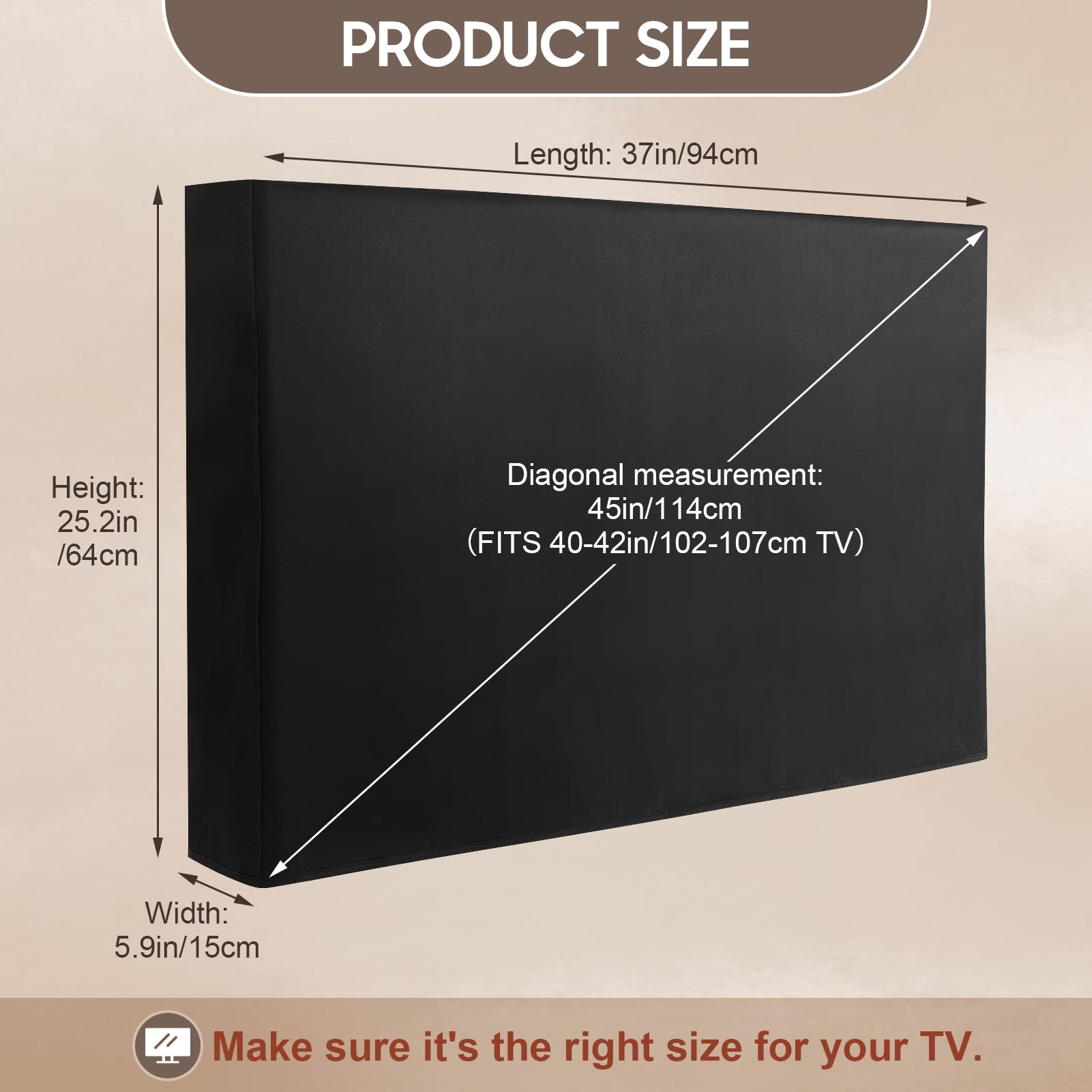 Gugxiom Cubierta para TV al aire libre 600D Oxford tela Patio TV cubierta impermeable resistente a la intemperie TV Protector de pantalla para exterior negro