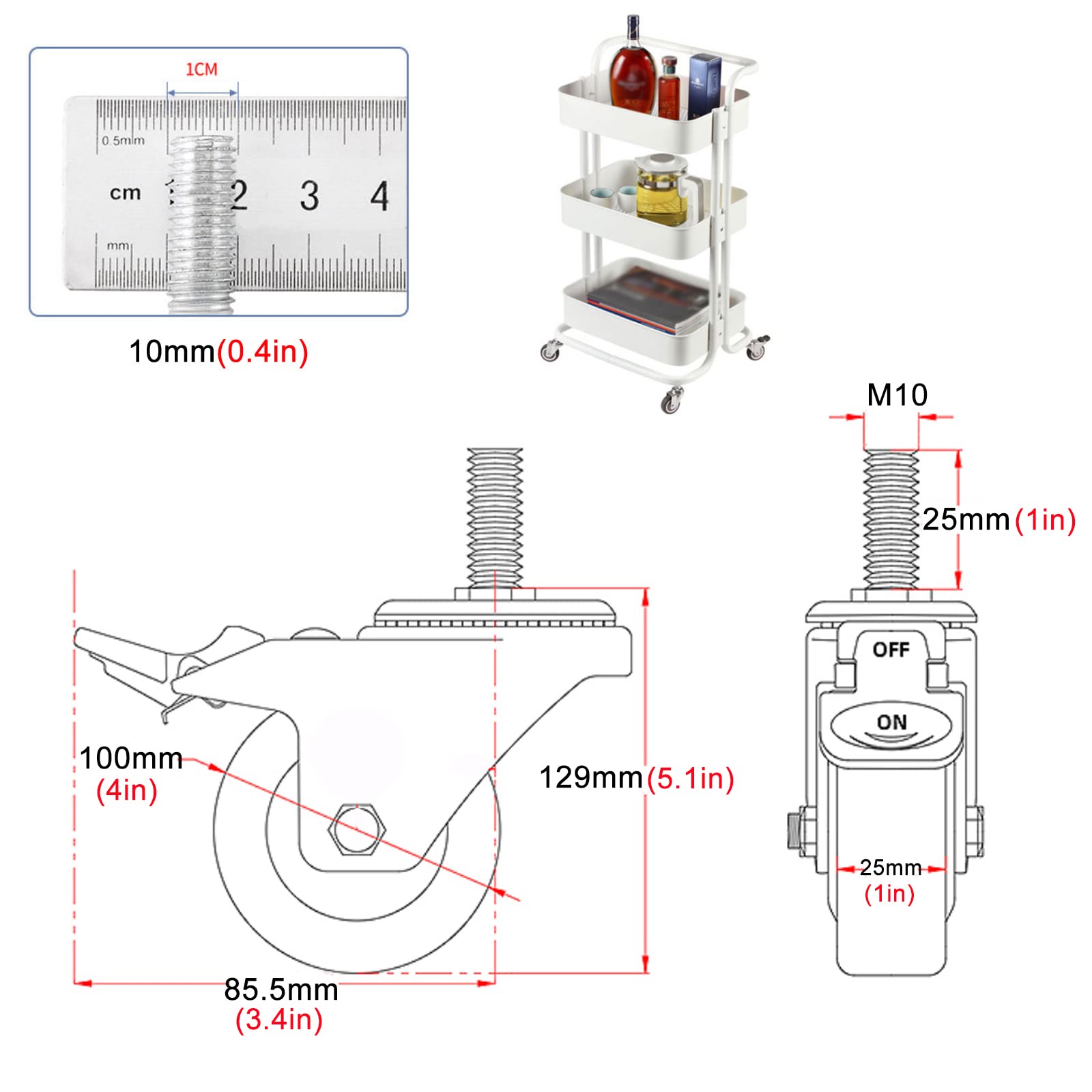 100mm (4 In) Stroke 24V Linear Actuators Set Of 4 Heavy Duty 100mm Swivel Castors - Fits 30mm Square Leg Tubing For Furniture & Carts Heavy Duty Mailing Tubes - Foto 10