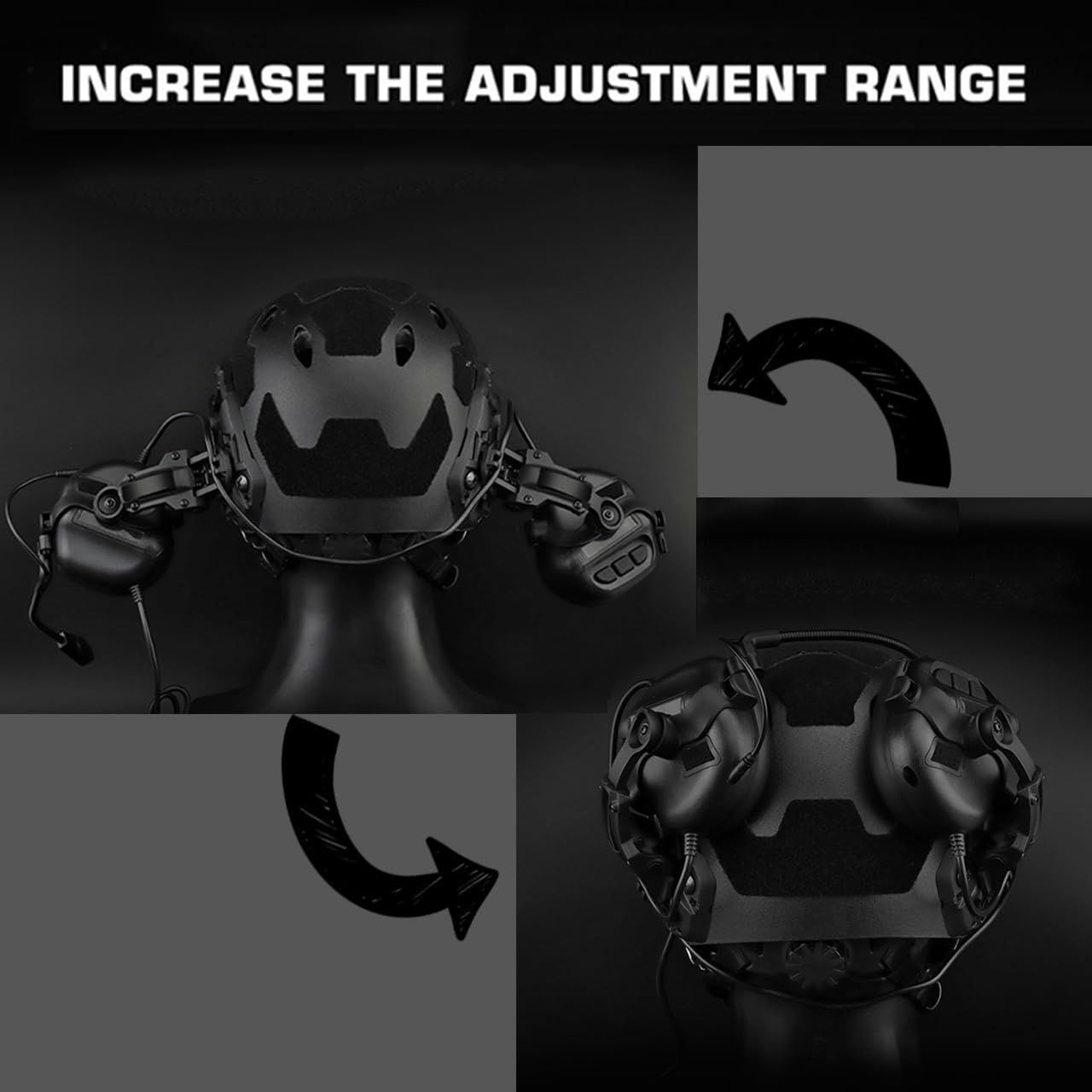 Tactical Fast Helm-Headset, Aktive Geräuschunterdrückung & Sound Pickup Headset (mit 360° Verstellbarem ARC Adapter), Elektronischer Schießohrschutz, Impulslärmschutz(BK)