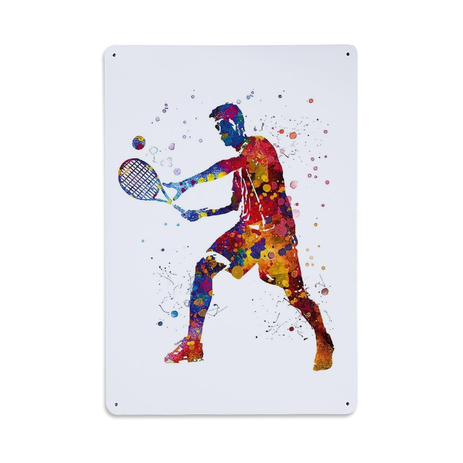 Sport Tennis Watercolor Metal Tin Sign Plaque Wall Decor for Cafe, Club Bar, Office, Home Garden Metal Poster 8x12Inch