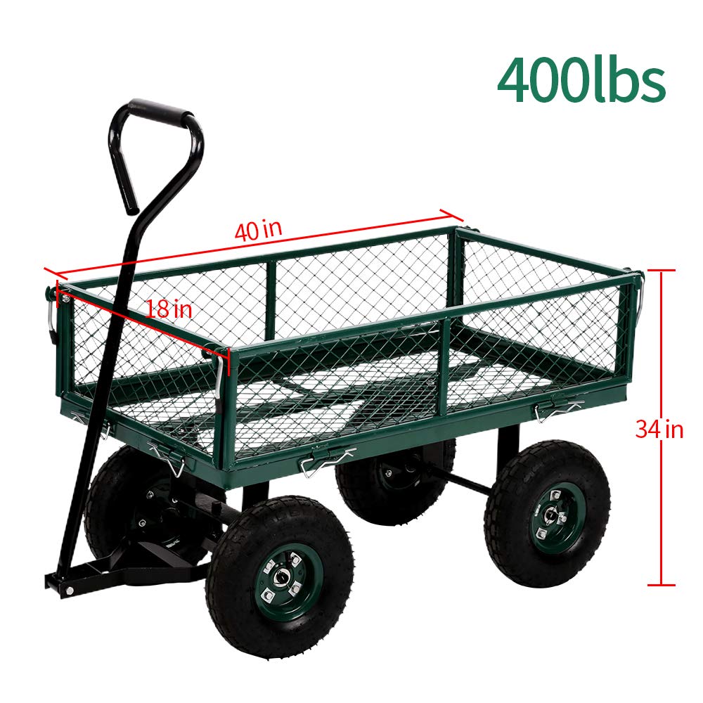 Garden Cart Yard Dump Cart Wagon Carrier with Sturdy Steel Frame & 11