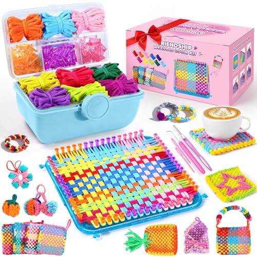 478 Pcs Weaving Loom Kit with Portable Case Perfect for Making Handbags Potholder Maker Bracelet for DIY Crafters & Makers Complete Craft Kit with Hooks Gift for Christmas Birthday Blue