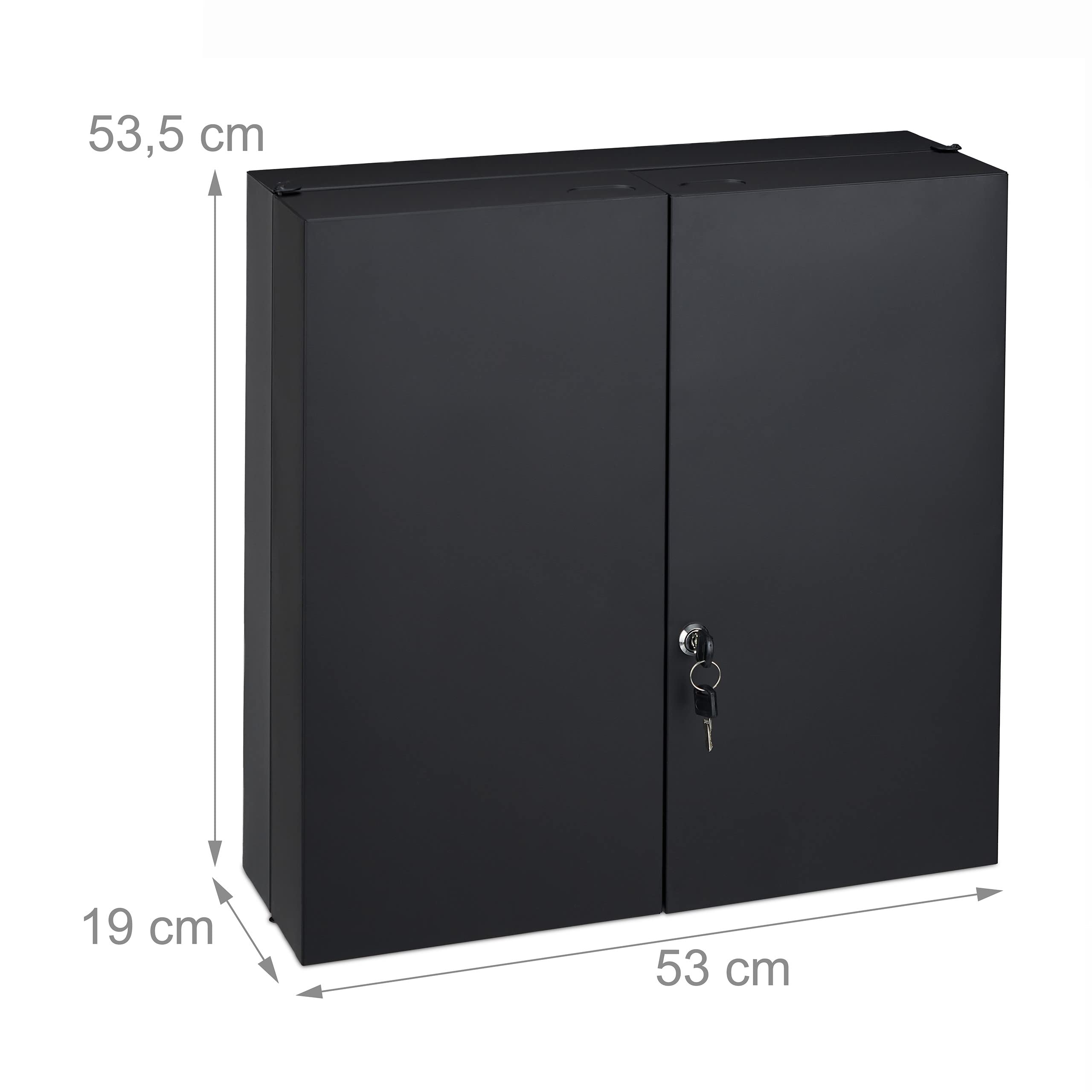 Relaxdays Armario Botiquín XXL Cerradura, 11 Compartimentos, Acero, 53,5x53x19 cm, Caja Medicinas 2 Puertas, Antracita