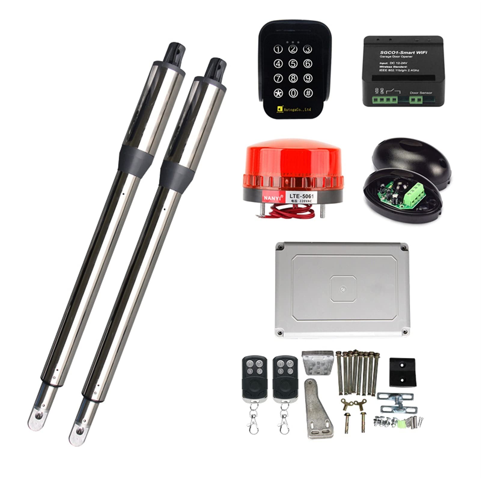 Kit pour Portail, Abridor de puerta giro automático 300 kg con WIFI Control remoto Teclado inalámbrico Operador eléctrico acceso a motor(Kit 4)