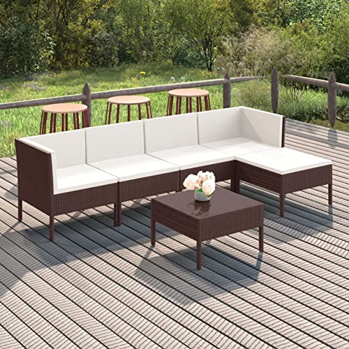 Rantry Rattan Garden Furniture Mesa de Café Taburete con Cojines para Exteriores Intemperie UV Sofa Jardin Exterior Set Muebles de jardín 6 pzas y Cojines ratán sintético marrón