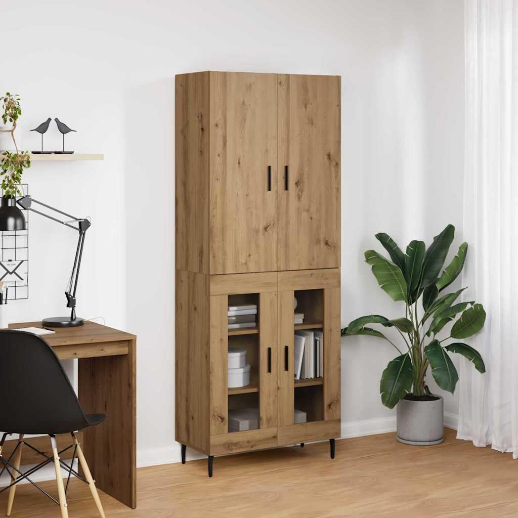 Highboard 2 Pz Legno Ingegnerizzato e Vetro 69,5x34x180 cm | Mobile credenza alto in stile moderno per soggiorno e sala da pranzo con ante e ampi ripiani interni salvaspazio.