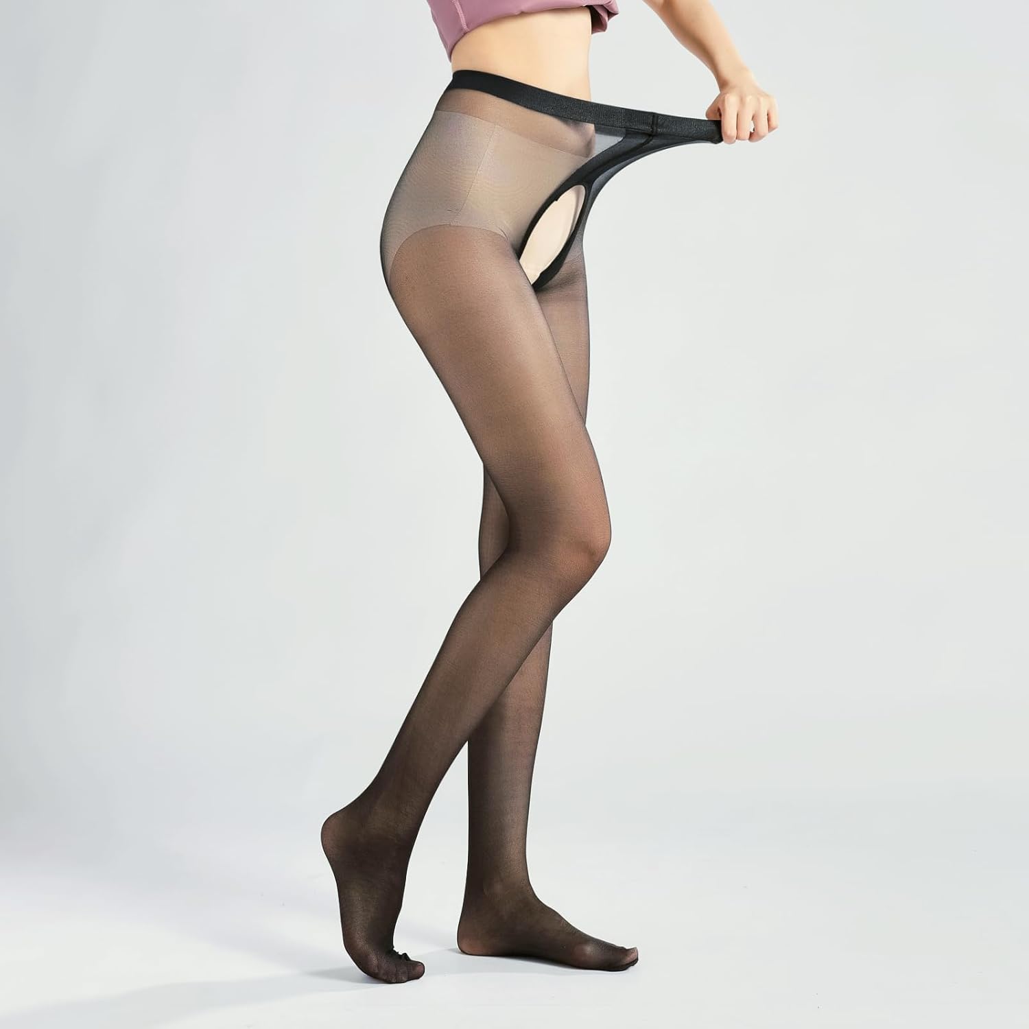 Verdancy Plus Size Women’s Sheer Crotchless Pantyhose Shimmery Stockings for 264lbs Footed High Waist Tights - Image 2