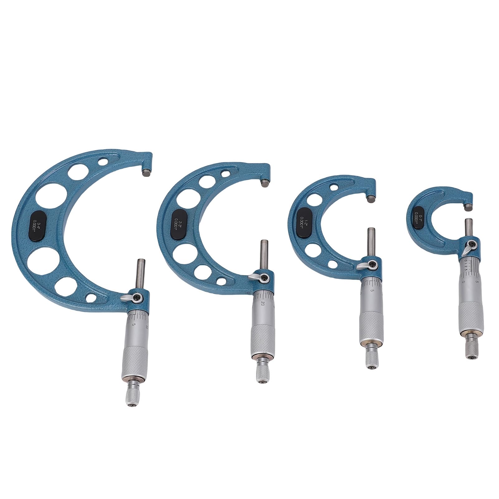Präzises Mikrometer-Set aus Legierung, 0–4 Zoll, 0,0001 Zoll Teilung für Maschinenwerkzeug mit 4 Mikrometern